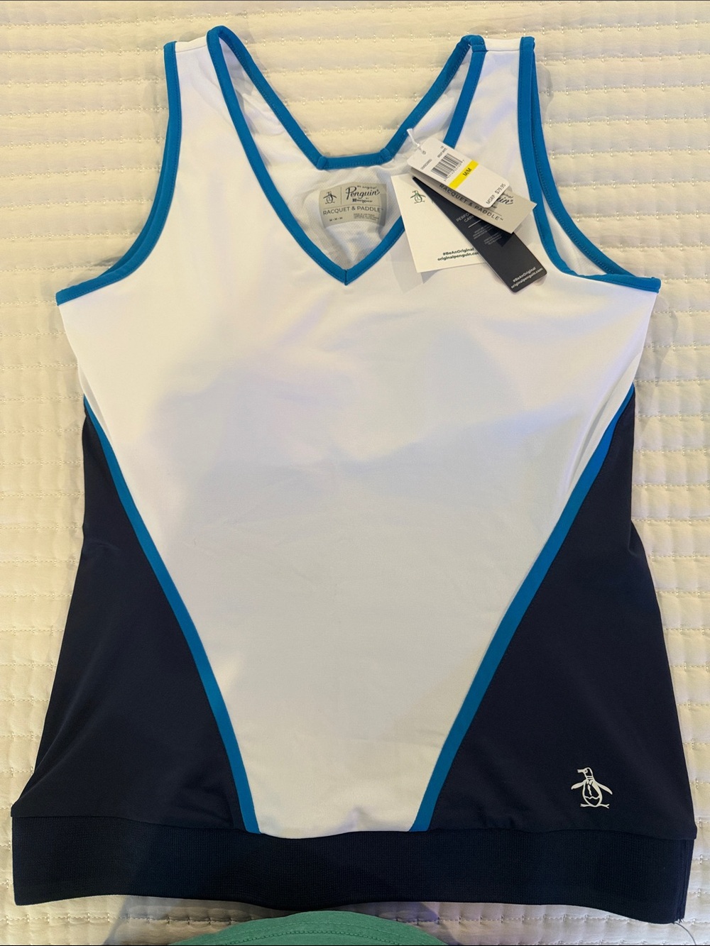 Original Penguin White Tank with Navy Panels and Teal Trim